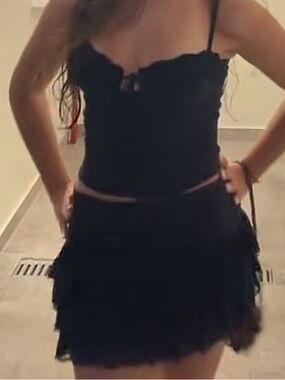 Edikted Black Spaghetti Strap Ruffled Mini skirt set